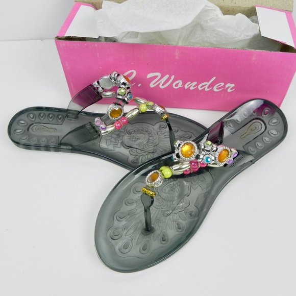 NWT Jewelled Flat Sandals | Clear Plastic Sandals - Size 7.5 to 8 - Picture 4 of 11